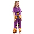 thumbnail image 6 of Gelikeya Girls Pajamas Size 10-12 Halloween Outfits 3 Piece Short Sleeve Tops + Shorts + Pants Nightiewear Pajama Sets (Purple, 12-13 Years), 6 of 7