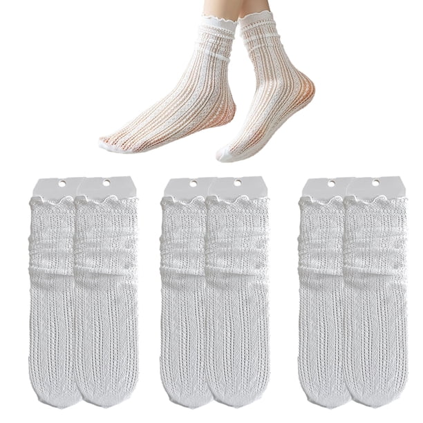 3 pares de calcetines de moda sólidos ahuecados para mujer, calcetines largos suaves y bonitos para mujer, calcetines finos de malla con rayas Jk, calcetines de malla con encaje en la
