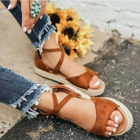 

jjayotai Women s Sandals Clearance Fashion Women People Thick-Soled Casual Shoes Hollow Wedge Heel Casual Sandals Flash Picks Brown