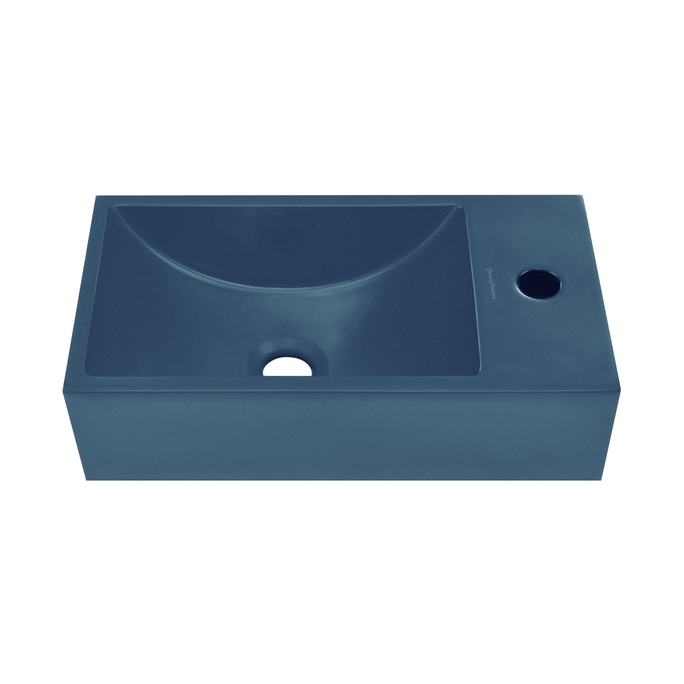Lisse 16" Concrete Rectangle Wall-Mounted Sink with Right Side Faucet Mount in Matte Royal Blue