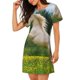 thumbnail image 2 of Balery Horse Rearing Up In The Field Camisón de manga corta con cuello redondo para mujer, cómodo y elegante., 2 of 6