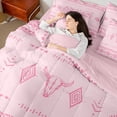 thumbnail image 4 of Feelyou Aztec Twin Bedding Sets 7-Piece for Adult, Pink Boho Triangle Bedding Comforter Set, Western Tribal Mandala Sheet Sets, Breathable Room Decor, 4 of 7