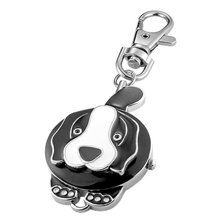 Cute Dog Shaped Black Steel Watch w Alloy Key Ring