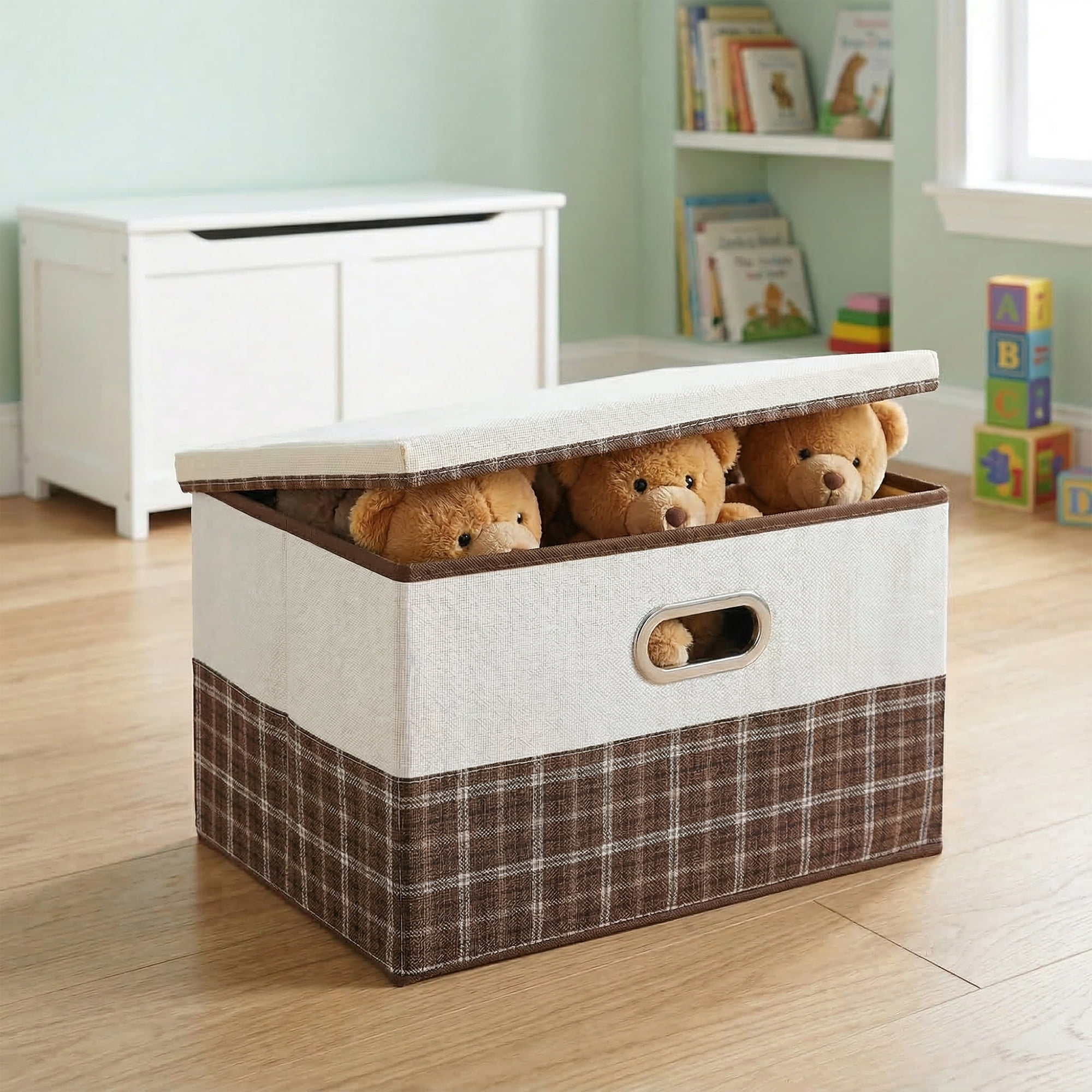 Unique Bargains Storage Cube Fabric Storage Bin with Handles Coffee 16.9*11.8*10.6in