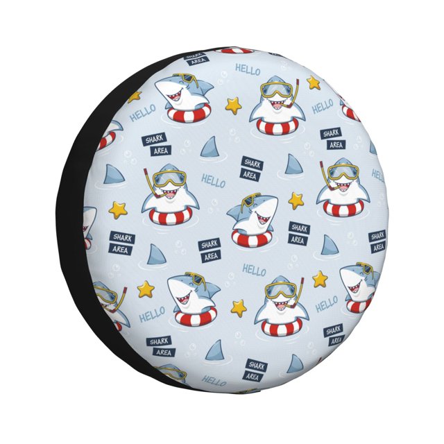 Fotbe Swimming Shark Funda de Llanta de Repuesto con Estampado, Engrosada, Ajuste Universal para Jeep, Remolque, RV, SUV, Camión-14 inch
