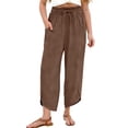 thumbnail image 5 of ZLBDYG Girls Pants Linen Summer Casual Capri Pant Drawstring Elastic High Waist Loung𝐞 Wide Leg Cropped Gauze Trouser with Pockets, 5 of 8