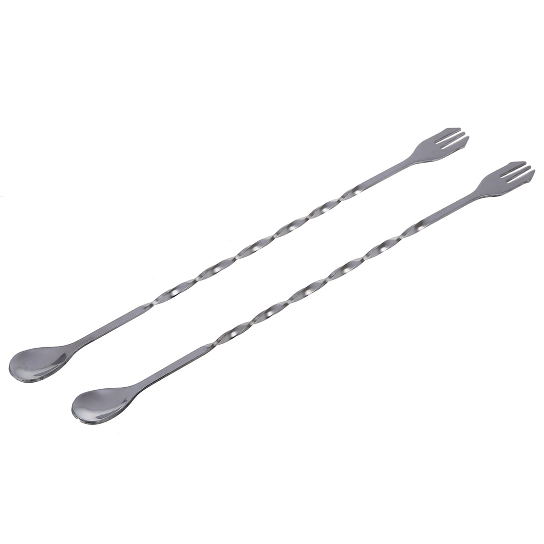 2pcs New Stainless Steel Bar Cocktail Twisted Mixing Spoon Fork DIY Set 