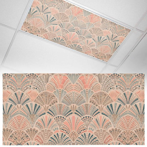 1 Pack Boho Fluorescent Light Covers for Ceiling Lights Vintage Ocean Shell Abstract Style Ethnic Magnetic Ceiling Light Covers Overhead Light Filters for Office Classroom Home