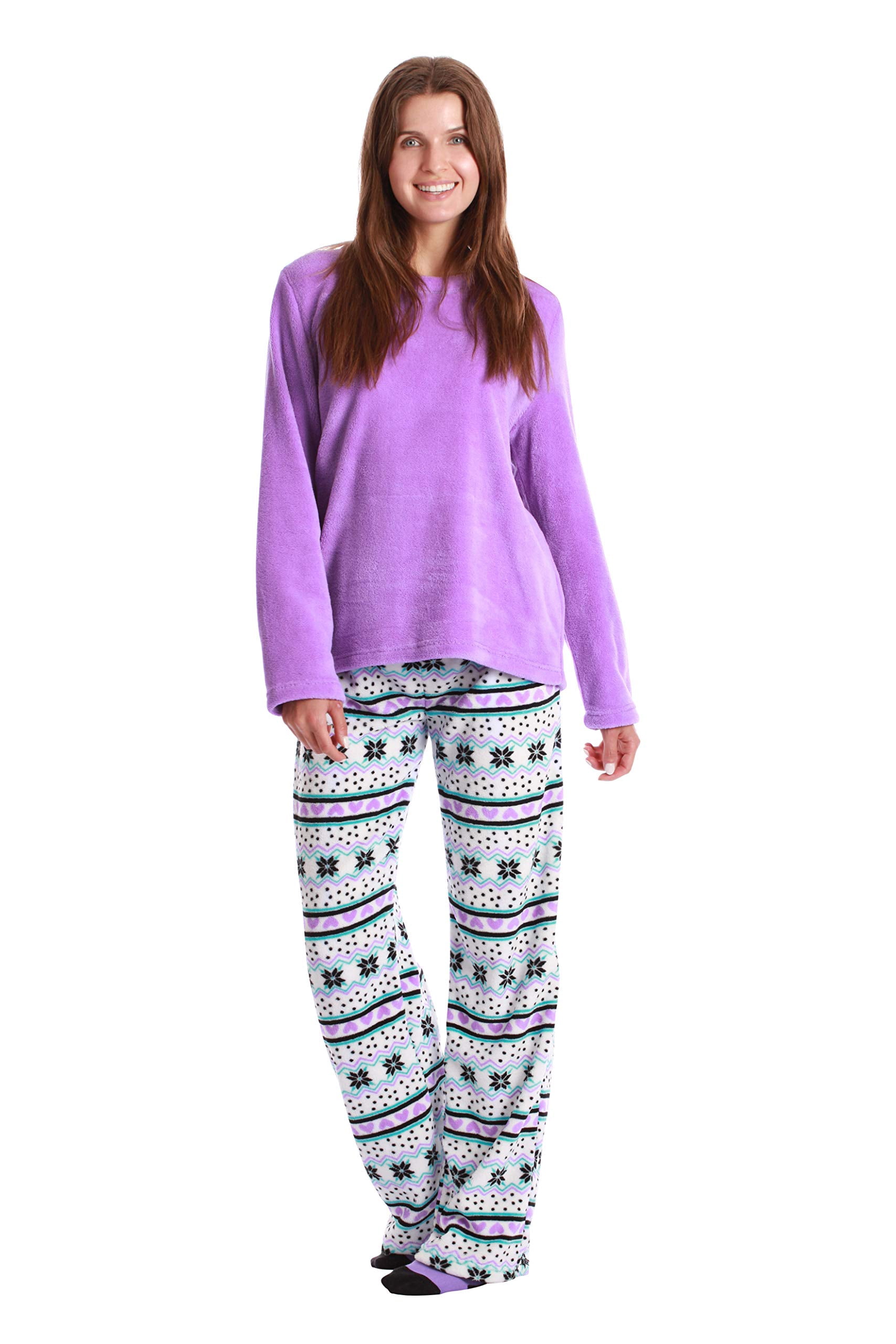 Women's Ultra Soft Plush Pajama Set With Matching Socks – Cozy Sleepwear For Holidays & Every Day