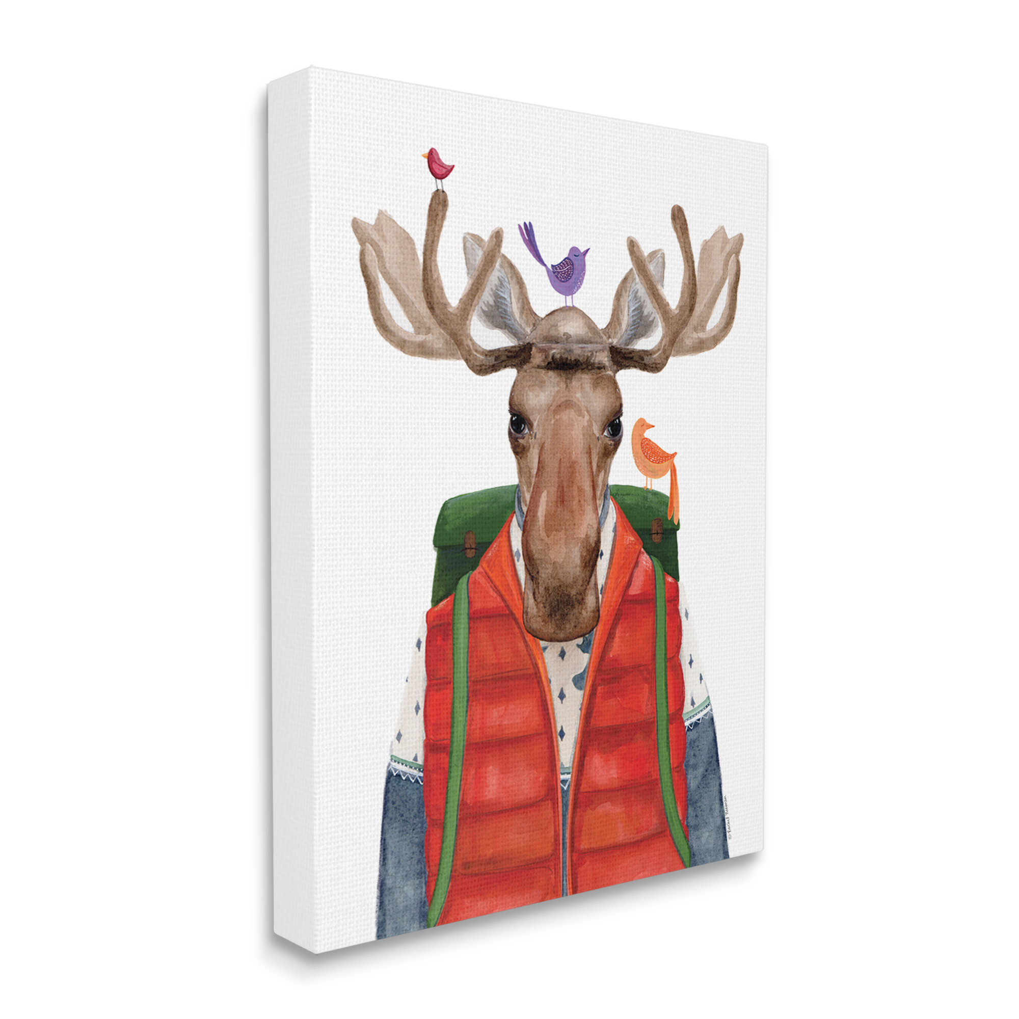 Stupell Industries Rustic Camp Attire Moose Antlers Perched Birds Canvas Wall Art, 36 x 48, Design by Rachel Nieman