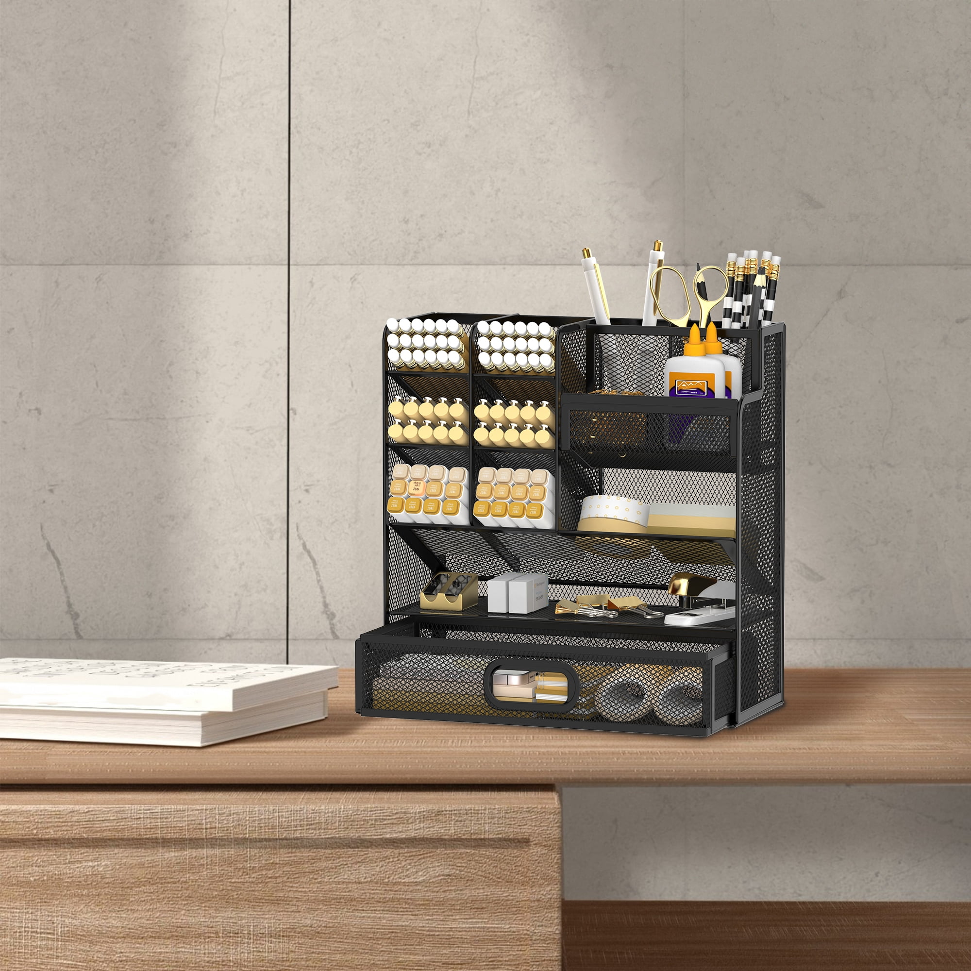 Sharkwoods Desktop Storage Rack, Multifunctional Stationery Storage Box, Office Storage Supplies, Separated Storage, Desk Organizers and Accessories for Office