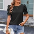 thumbnail image 6 of bnaln Womens Tops Crewneck Summer Shirts Puff Sleeve Tunic Tops Ladies Blouses Dressy Casual T-Shirts Loose Fit Pullover Lightweight Comfy Basic Tees Beach Vacation Fashion Outfits, 6 of 7