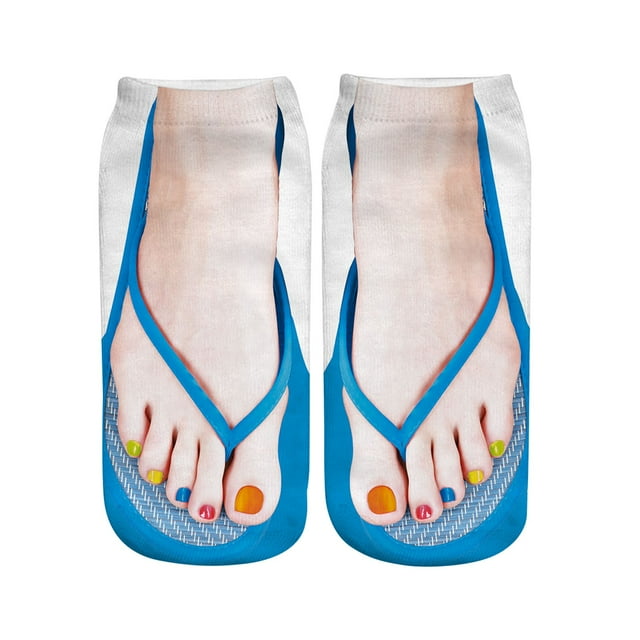 Breezora 3D Manicure Print Socks For Women With Hidden Design Running Socks Funny Patterns Personalized Comfort L Size Sky Blue
