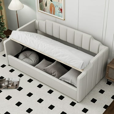 MODERNLUXE Upholstery Twin Size Daybed with Underbed Storage, Beige