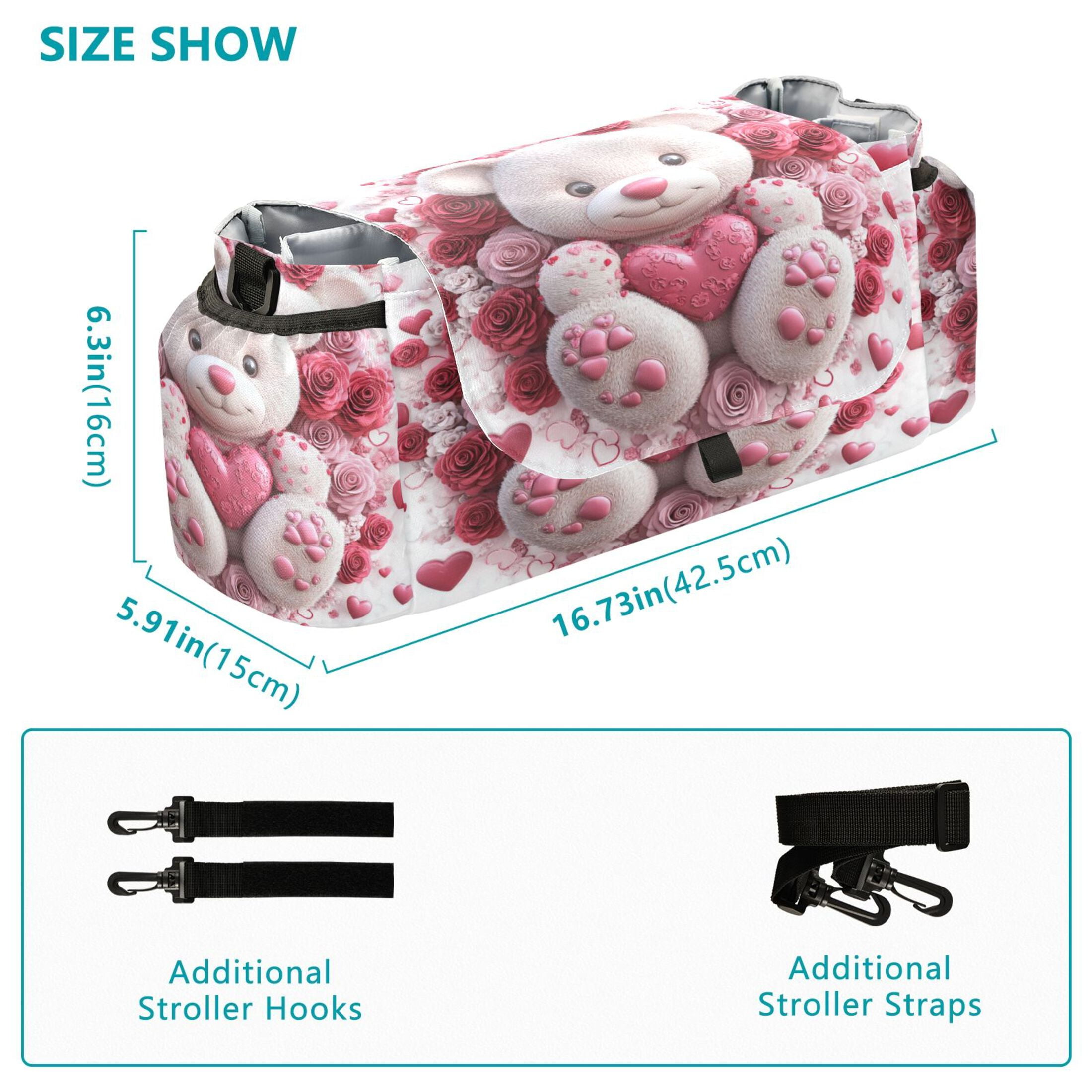 DIXRUYEE Stroller Organizer Cuddly Bear in Floral Embrace Printed