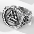 thumbnail image 3 of Stainless Steel Retro Vintage Nordic Vikings Valknut Pirate Compass Scandinavian Biker Ring, 3 of 6