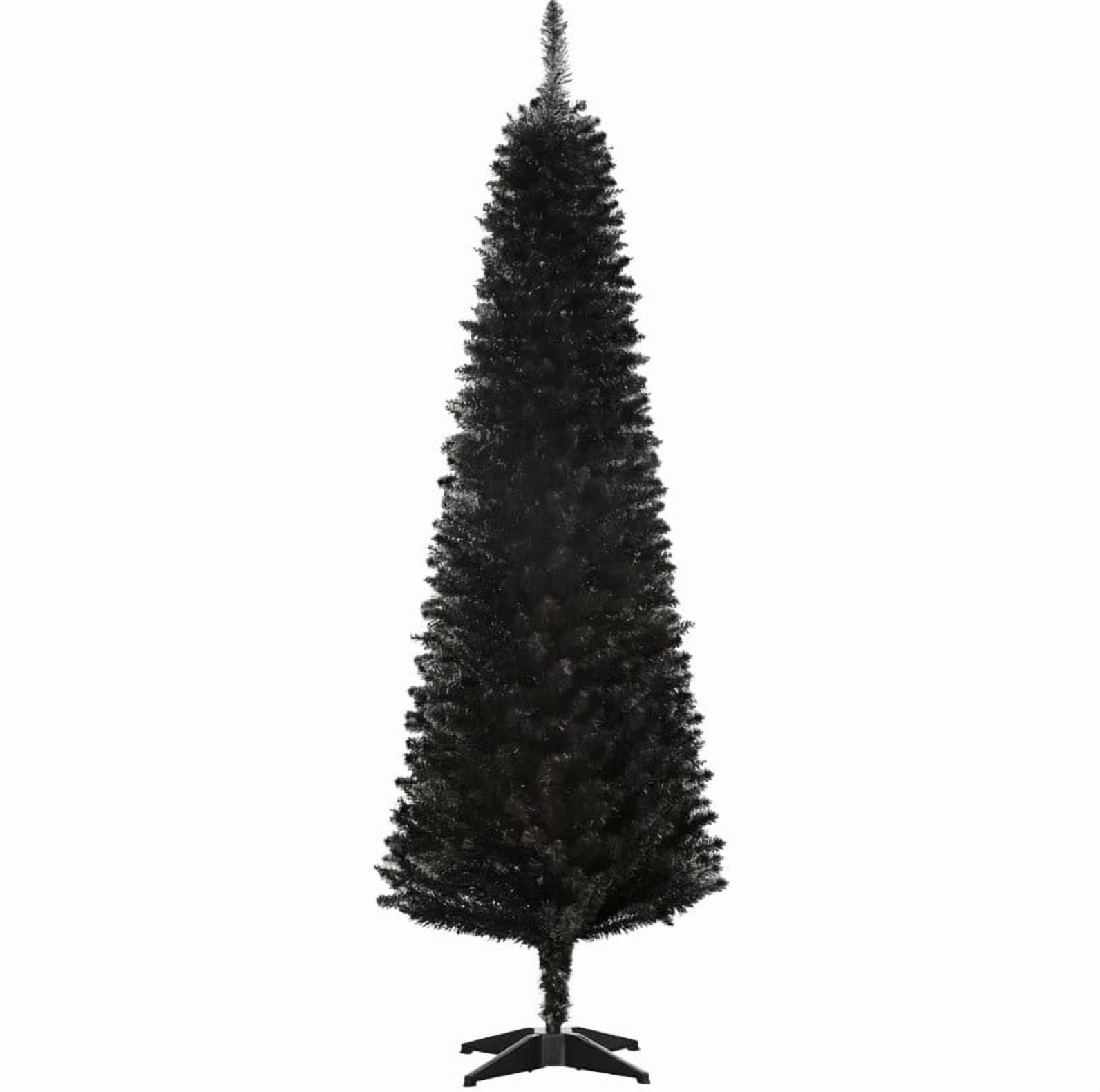 6ft Unlit Black Pencil Christmas Tree 390 Tips Easy Assembly Plastic Base Small Space Holiday Decor