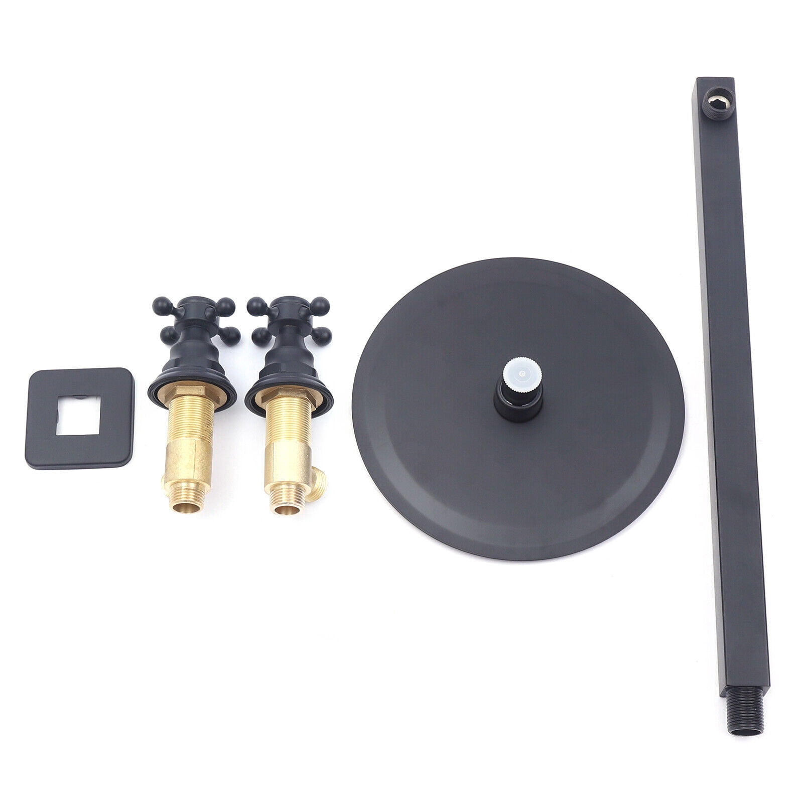 Wall Mount 8" Black Rain Shower Head 2 Handles Cold & Hot Faucet Mixer Tap Set