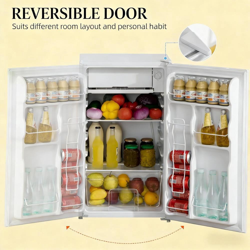 Portable Mini Fridge with Freezer, 3.2 Cu.Ft Compact Refrigerator with Mechanical Thermostat, Adjustable Shelves & Reversible Door for Bedroom, Dorm, Office