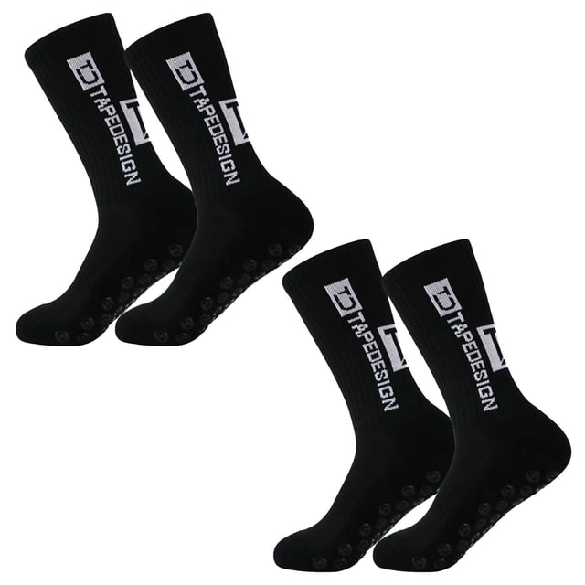 Calcetines antideslizantes SpotBlack 2Pares Negro 6-12.5US TapeDesign Calcetines Tubo Medio Algodón.