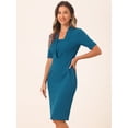 thumbnail image 4 of DARING DIVA Sheath V Neck Work Office Bodycon Midi Dresses M Lake Blue, 4 of 6