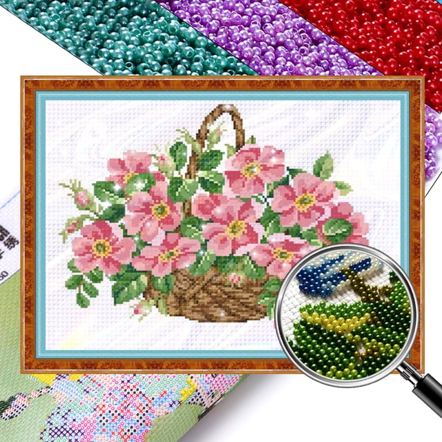 Kit de bordado Likrtyny con cuentas rosa tamaño 45*34 Cm