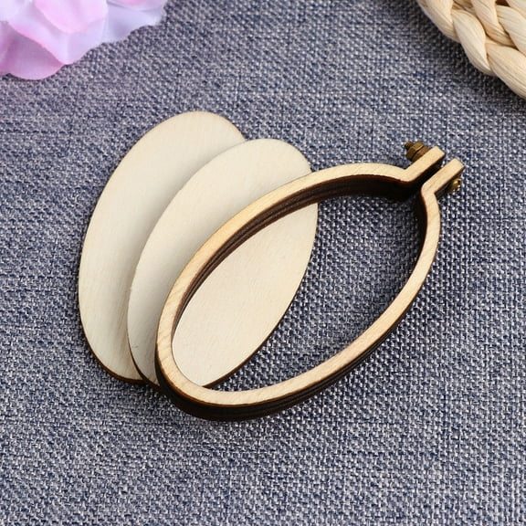 WHAMVOX Wooden Embroidery Hoops for Cross Stitch Small Oval Mini Frame DIY Crafts Beige