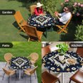 thumbnail image 4 of Boho Navy Blue Round Tablecloth for 36-44 Inch Tables,Fitted Table Cover with Elastic Edge,Ethnic Geometric Southwestern Retro Waterproof Outdoor Table Cloth Protector for Patio Garden Dinner Picnic, 4 of 9
