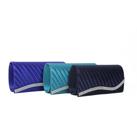 Layers Pleated Clutch - Women's Pleated Satin Clutch Purse Handbag Adorned with Rhinestones