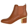 thumbnail image 2 of Forever Women Ankle Boots Medium Block Heels Side Zipper elastic Booties Almond Toe Metal Gold Accent ESTHER-06 Light Brown Tan 8, 2 of 3