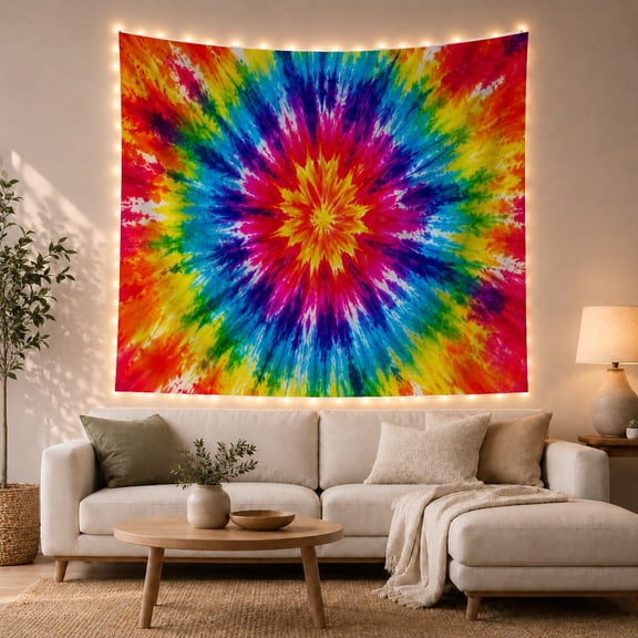 Rainbow Starburst Tie-Dye Against Radiant Colors Energetic Psychedelic for Art Lovers Psychedelic Home Decor Housewarming Gift Tapestry Wall Hanging for Living Room and Bedroom