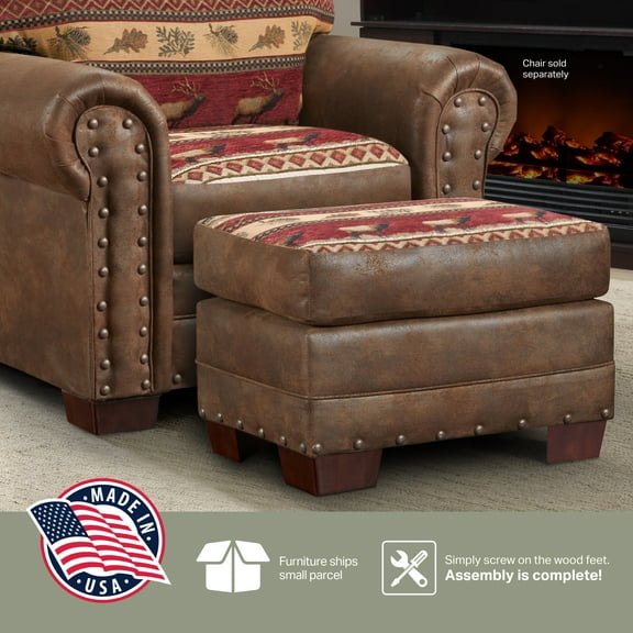 American Furniture Classics 26.5" Microfiber Sierra Lodge Ottoman in Brown