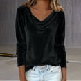 thumbnail image 2 of IMENGL Long Sleeve Shirts for Women Casual Velvet Cowl Neck Pleated Elegant Fall Ruched Blouse Soft T-Shirt Women's Basic Tee Long Sleeve Tops,Black, 2 of 7