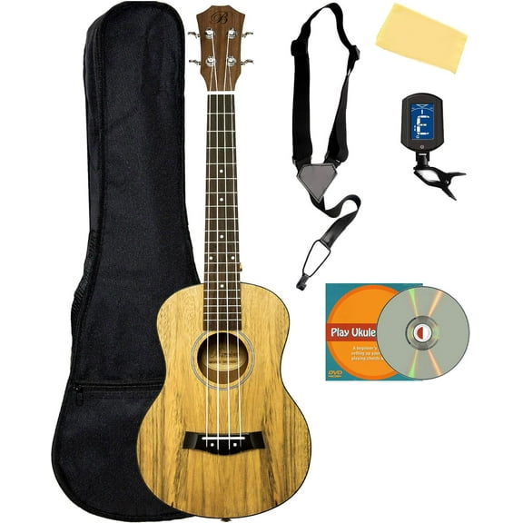 Barcelona Walnut Tenor Ukulele Bundle with Gig Bag, Tuner, Strap, Austin Bazaar Instructional DVD, and Polishing Cloth