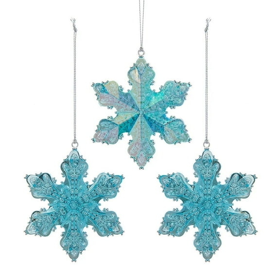 Kurt Adler Plastic Christmas Ornaments, Turquoise Snowflake (Pack of 3)