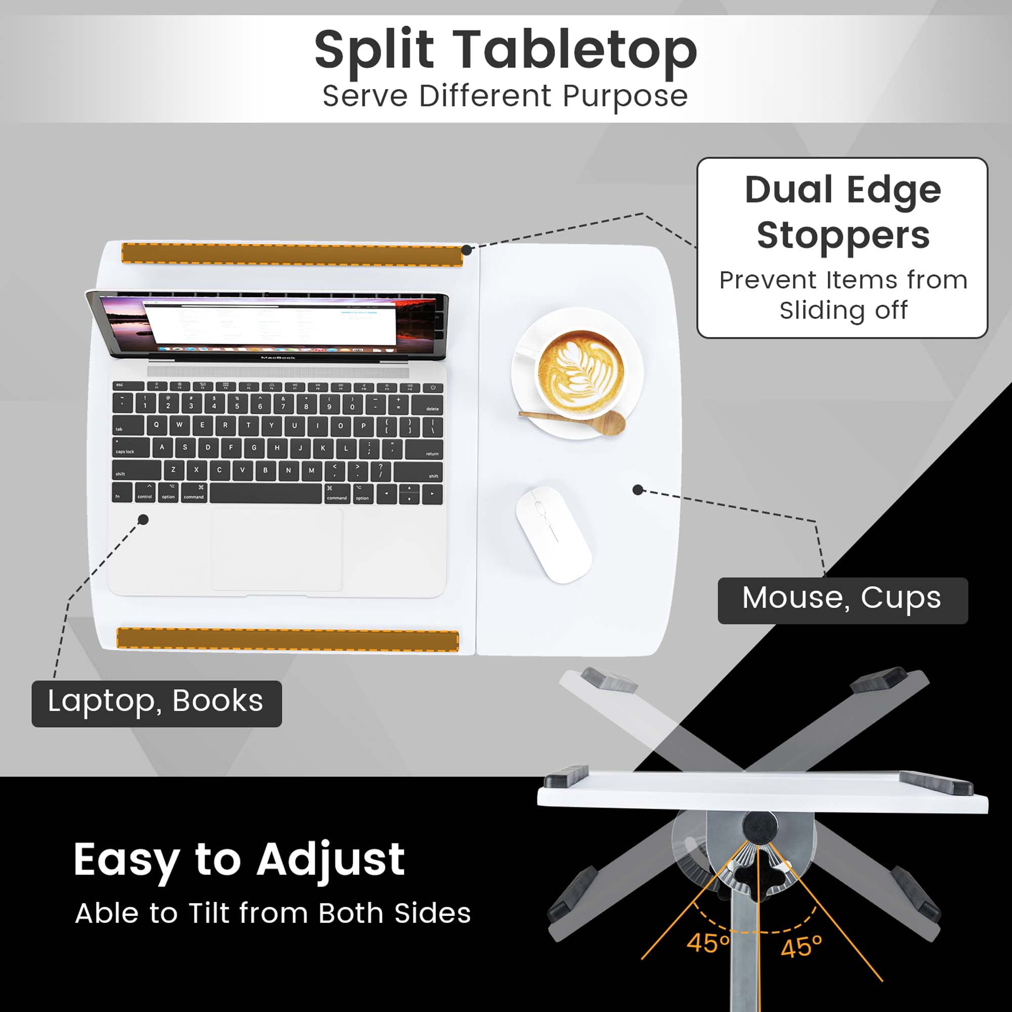 Costway Adjustable Sit to Stand with Laptop and Books Mobile Desk, White
