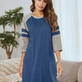 thumbnail image 5 of Women's Nightgown Scoopneck Sleep Shirt Nightshirt,3/4 Sleeve Loose Comfy Pajamas Dress Sleepwear Casual Loungewear,Knee Length Updated Boyfriend Nightshirt,S-XXL Blue, 5 of 9
