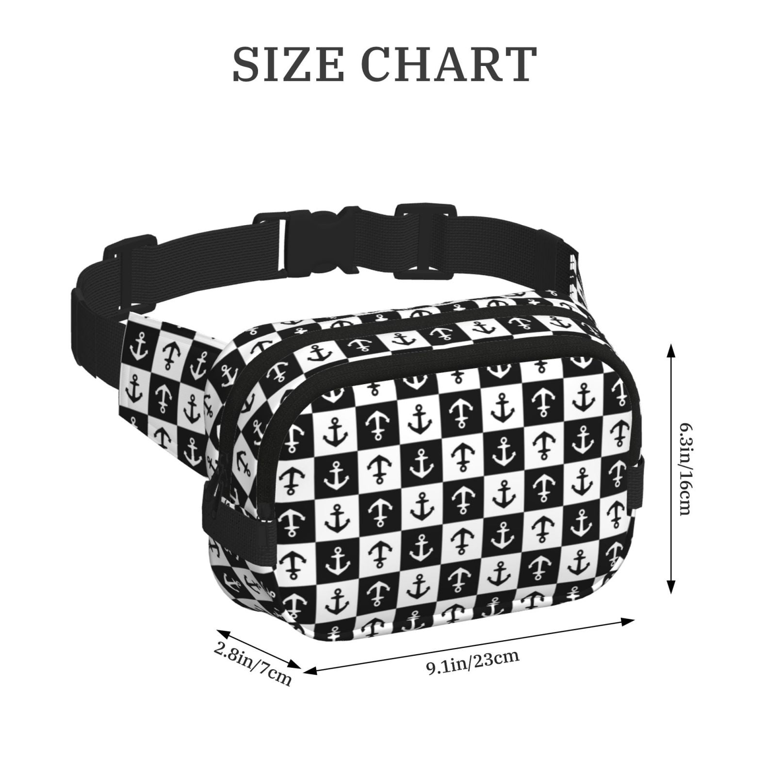 Picia Nautical Anchors1 Print Square Double-Layer Waist Bag Mini Adjustable Waist Belt Bag Exercise Running Travel Hiking