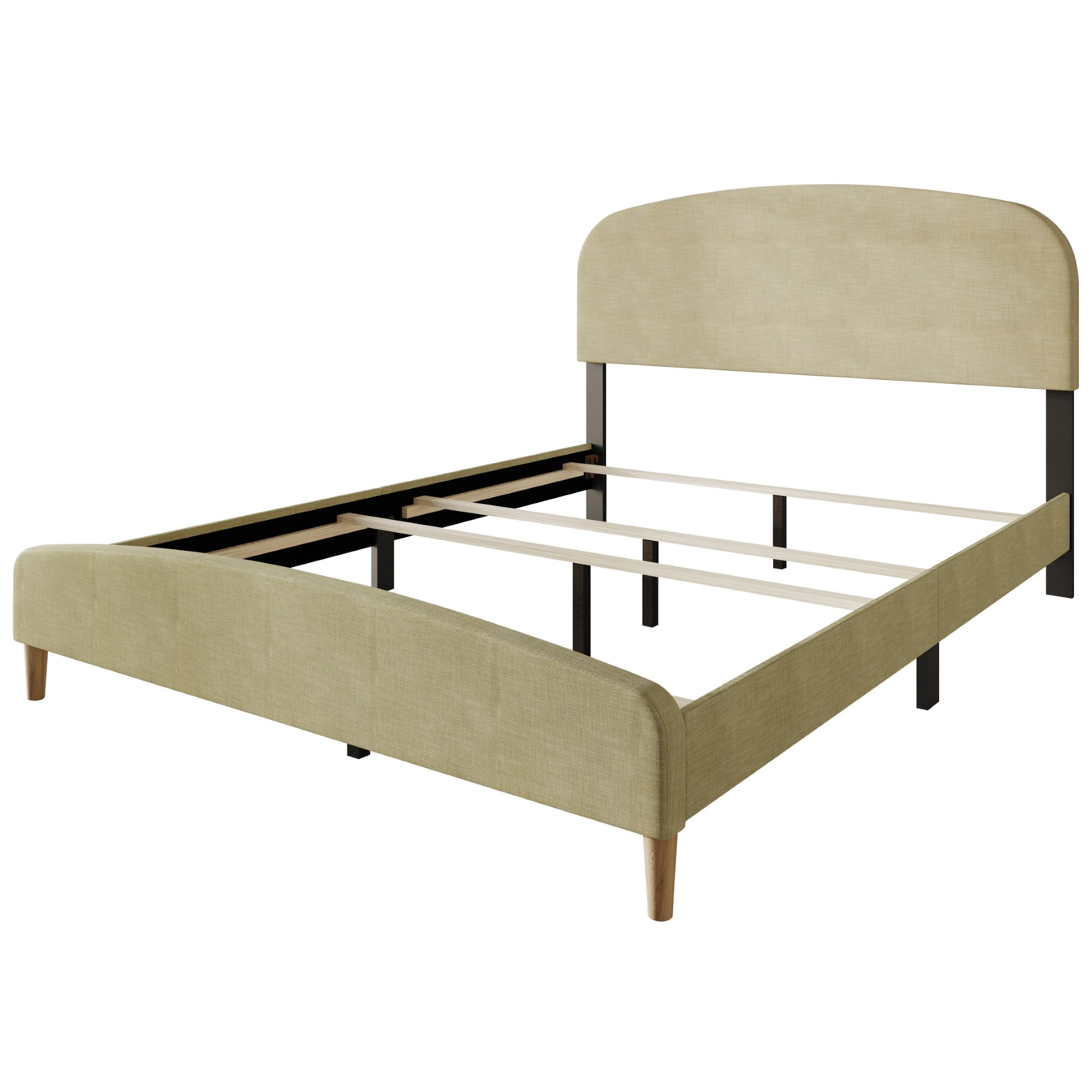 Home Design Rugby Queen Upholstered Panel Bed Frame, Cream, Easy Assembly