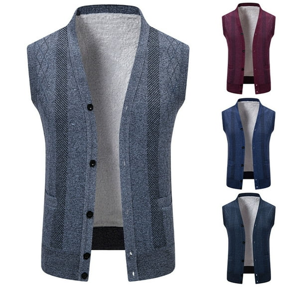 RYDCOT Men’s Button Down Sweater Vest Thick Knitted V-Neck Fashion Sleeveless Vest with Pocket Wine