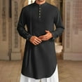 thumbnail image 2 of CONZONE Mens Muslim Kaftan Abaya Long Sleeve Robe For Men Trendy Solid Color Lapel Arab Thobe, 2 of 9