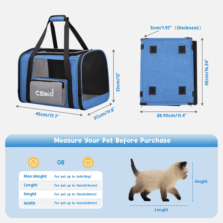 Cat Carrier Soft-sided Airline Approved Pet Carrier Bag,pet Travel Carrier  For Cats,dogs Puppy Comfort Portable Foldable Pet Bag Blue