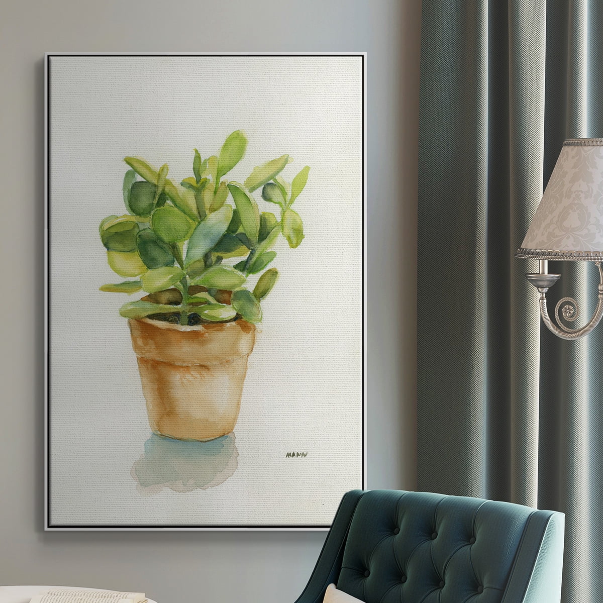 Succulent I Framed Premium Gallery Wrapped Canvas - Ready to Hang - 17 x 25 - White Floating Frame