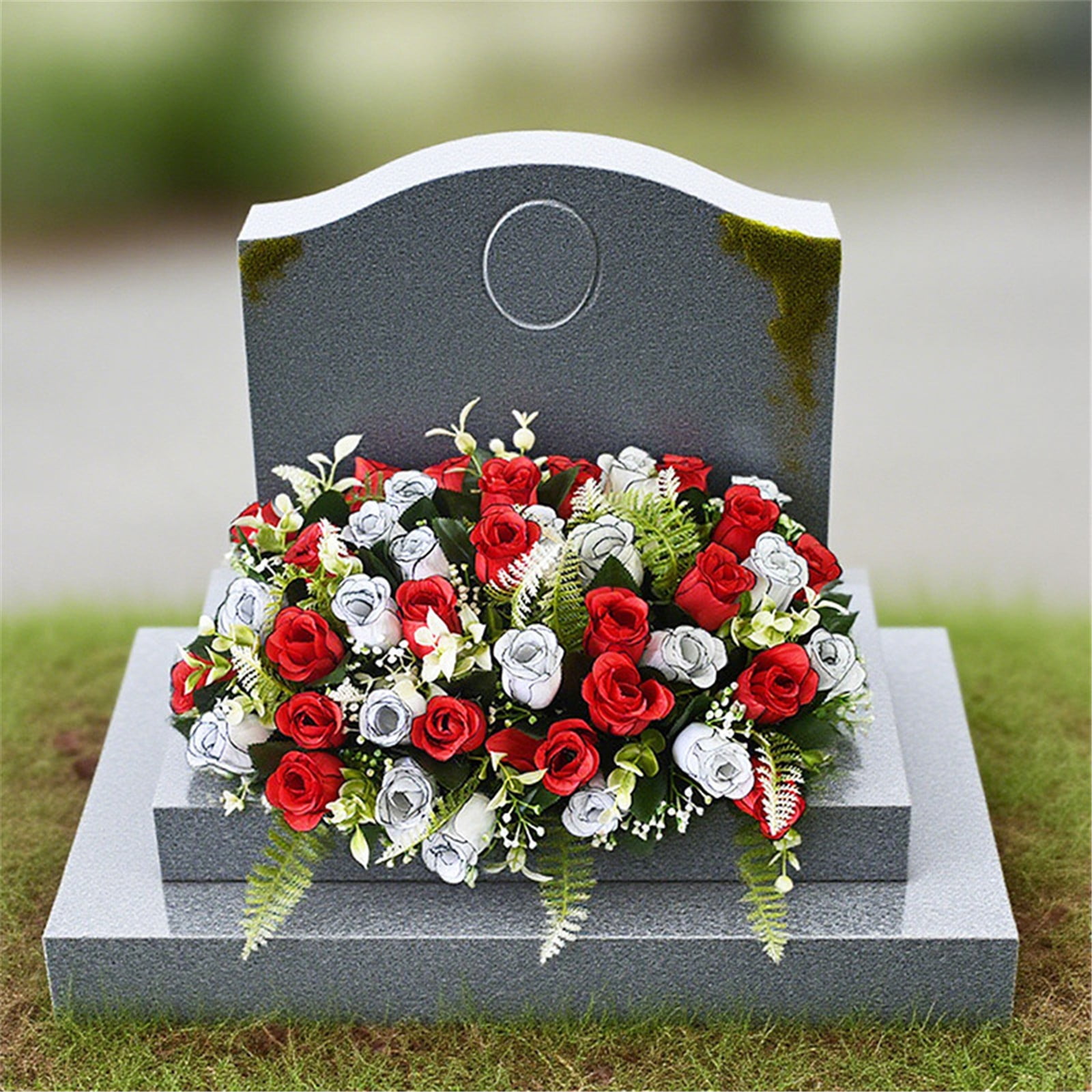 Artificial Rose Hydrangea Cemetery Flowers with Stable Foam Base, Realistic Silk Memorial Bouquet for Grave Decor, Fake Floral Arrangement for Headstone, Tribute Flowers for Outdoor Gravesite