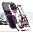thumbnail image 2 of Case and Pouch Bundle for iPhone 14: Heavy Duty Armor Rugged Case (Eiffel Tower Flowers) and Vertical Rugged Nylon Belt Holster, 2 of 9