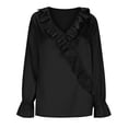 thumbnail image 3 of YueHuiYing Women's Dressy Casual Blouse Tops for Spring Puff Long Sleeve V-Neck Hollow-Out Lace Embroidered Shirts Black 2XL, 3 of 9