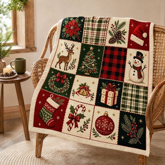 Ouuluon Soft Flannel Christmas Throw Blanket, Warm Cozy Holiday Blanket for Sofa Couch Bed