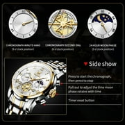 OLEVS Mens Watches Chronograph Business Dress Quartz Stainless Steel Waterproof Luminous Date Wrist Watch For Men White Dial