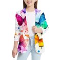 thumbnail image 1 of Sunnyoo Veste de Costume pour Petites Filles, Blazer Cardigan à Imprimé Encre Colorée, Rose Vif, 1 of 3