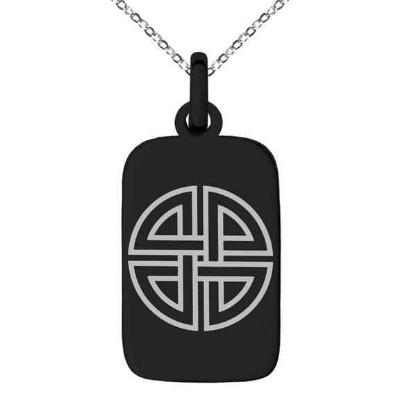 Stainless Steel Shield Knot Viking Norse Rune Engraved Small Rectangle Dog Tag Charm Pendant Necklace